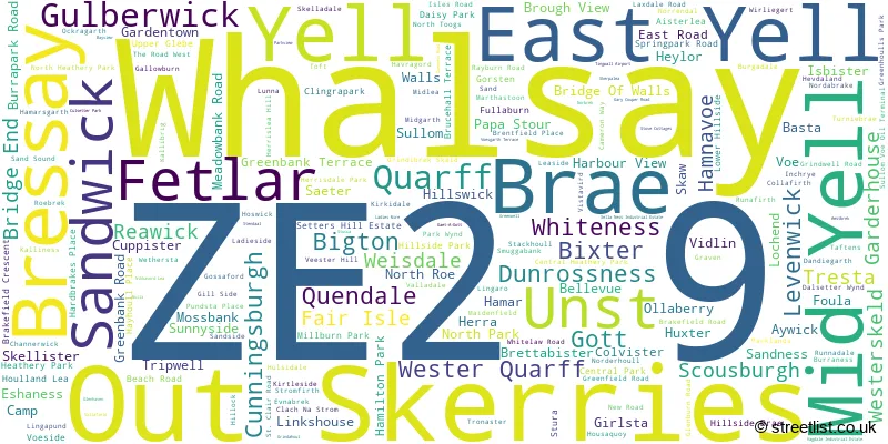 A word cloud for the ZE2 9 postcode